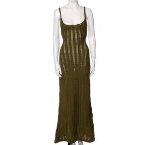 Savannah Morrow Elegant Olive Green Crochet Maxi Dress